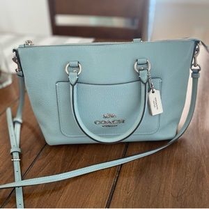 Robin Egg Blue Pebbled Coach Purse